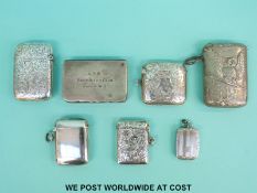 Four hallmarked silver vestas, hallmarked silver snuff box,