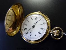 An 18ct gold full hunter repeater pocket watch with chronograph mechanism,