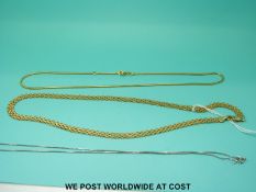 A yellow metal necklace marked 585 and 14ct (16g),