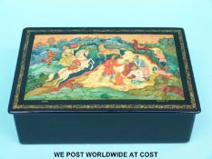 A large signed Russian lacquer box (W18cm)