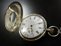 J G Graves Sheffield hallmarked silver half hunter pocket watch with blue enamel Roman numerals to