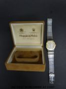 Mappin and Webb gentleman's quartz wristwatch with ivory coloured octagonal dial,