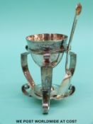 An Art Nouveau hallmarked silver egg cruet set comprising egg cup,