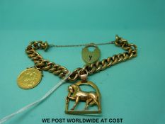 A 9ct gold charm bracelet of alternating engraved links, with a 9ct gold horse charm,