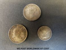 An 1865 Victorian maundy 3d,1838 groat (4d) Britannia reverse,