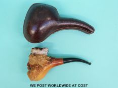 A Meerschaum pipe in the form of an elderly gentleman with crown,