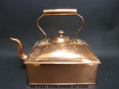 An unusual coper oblong flat bottomed kettle,