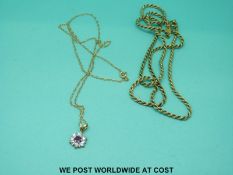 A yellow metal rope twist necklace marked 9ct and another 9ct gold necklace (6g)