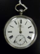 H Samuel Manchester hallmarked silver open faced pocket watch with Roman numerals,