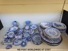 A large collection of blue and white decorative china