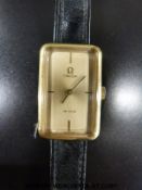 Omega De Ville 18ct gold ladies wristwatch with two tone hands and baton markers,