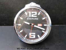 Chopard Mille Miglia GT XL desk or table clock with white hands and markers on black face in