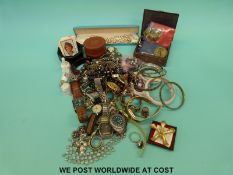 A collection of costume jewellery to include a Smiths watch, a silver bracelet,