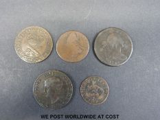 An interesting small cachet of coins comprising a 1798 USA one cent, second hair style,