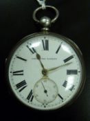 M Gordon & Sons Wolverhampton hallmarked silver open faced pocket watch with Roman numerals,