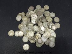 Approximately 125 UK silver 3d pieces,