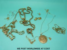 A quantity of 9ct gold chains and 9ct gold St Christopher (19.
