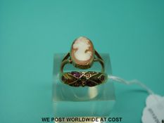 A 18ct gold ring set with rubies and a 9ct gold ring set with a cameo