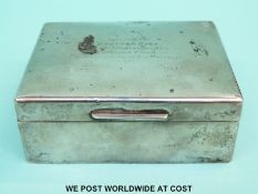 A hallmarked silver cigarette box, width 11.