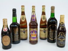Two bottles of Harvey's sherry, three German wines circa 1980, vintage ales etc, 71cl, 9.