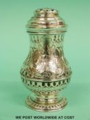 A Georgian hallmarked silver pepper, height 9cm, Britannia standard marks for London 1720,