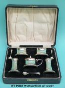 A cased hallmarked silver five piece cruet set