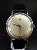 Omega gentleman's wristwatch with gold hands and markers and two tone face, in stainless steel case,