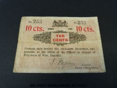 Ragama, overseas Boer War Prisoner of War camp, Ceylon 10 cents, first type c1901,