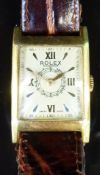 Rolex gentleman's 1930's wristwatch with rectangular champagne dial, gold hands and baton numerals,