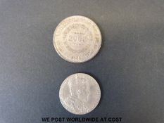 Brazil petros II 1863 2000 reis silver coin VF and an Edward VII 1902 silver coronation medal