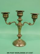 A HM silver three branch candelabra, Birmingham 1977, 23.