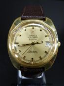 Omega Electronic F300 Hz gold plated gentleman's chronometer wristwatch with date aperture,