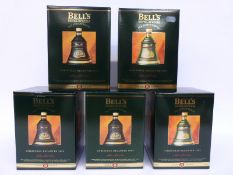 Five boxed 8 year aged Christmas Bell's whisky bells, each 70cl,