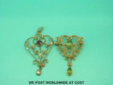 Two Edwardian pendants, one set with seed pearls and peridot,