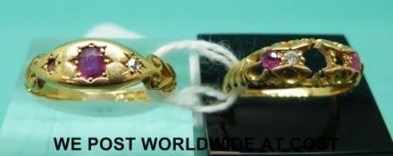 Two 18ct gold rings both set with rubies and diamonds (5.