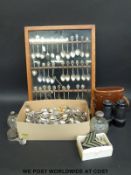 A large collection of plated spoons to include wooden display case,