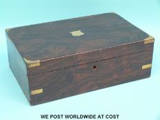 A 19thC brass-bound and inlaid rosewood writing slope (W32xD22xH12cm)