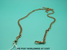 A 9ct gold Albert with double clips and T bar, 23cm long, (15.