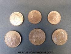 Three EF 1928 George V pennies,