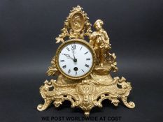 A French figural spelter mantel timepiece in classical style,