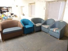 A tub chair type three piece suite together with a similar chair & sofa