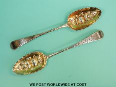 A pair of Georgian hallmarked silver berry spoons, London 1789 maker John Mabe, length 21cm,
