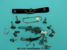 Silver cufflinks, silver ring,