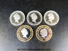 A 1997-1998 UK £2 silver proof coin set together with a 1994 Tercentenary example and a 1989 Bill