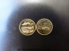 Two miniature History of Aviation '585' gold coins, one for the Messerschmidt ME262 jet,