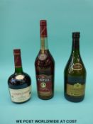 Courvoisier Cognac boxed, Martell VSOP Medaillon old fine cognac and a bottle of Napoleon brandy,