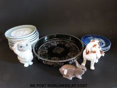 A collection of Lladro Christmas plaques, Copenhagen plaques, Bing and Grondahl rabbit,