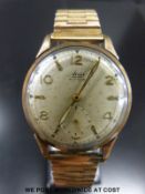 Avia 9ct gold gentleman's wristwatch with inset subsidiary seconds dial and Arabic numerals,