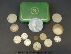 A small cachet of coins with silver content including George IV shilling 1826, USA examples etc.
