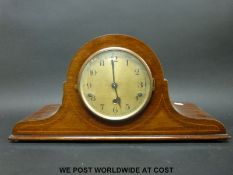 A three train Napoleon hat mantel clock with inlaid decoration, unmarked movement no 41846,